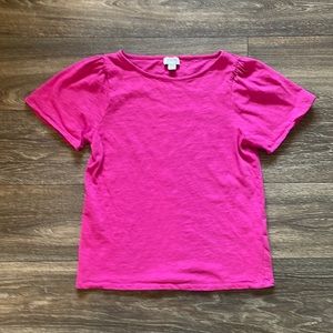 J. Crew Hot Pink Short Puff Sleeve Tee in Size XXS